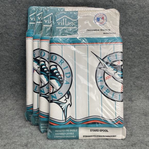VTG Wallpaper Florida Marlins Decorative Border 6.5in x 5 Yard Pool Lot of 4 - Picture 1 of 3